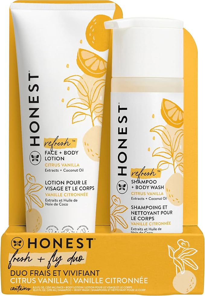 The Honest Company 2-in-1 Cleansing Shampoo and Body Wash Face Lotion Bundle Gentle for Baby Naturally Derived Citrus Vanilla Refresh 18.5 fl oz