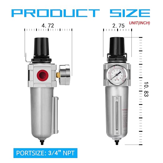 NANPU Industrial Grade Heavy Duty Particulate Filter & Air Regulator, Metal Bowl - Image 5