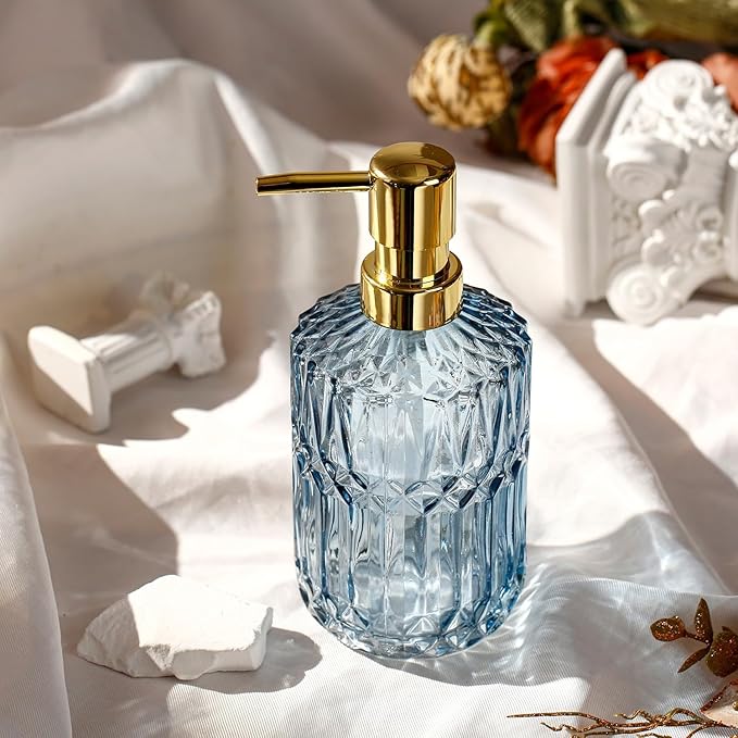 Soap Dispenser with Pump, Refillable Liquid Hand Soap Dish Soap Dispensers for Bathroom Counter, Kitchen Sink (Blue)