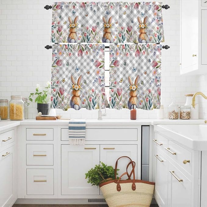 Kitchen Curtains Tiers and Valance Set of 3, Easter Light Filtering Window - Image 3