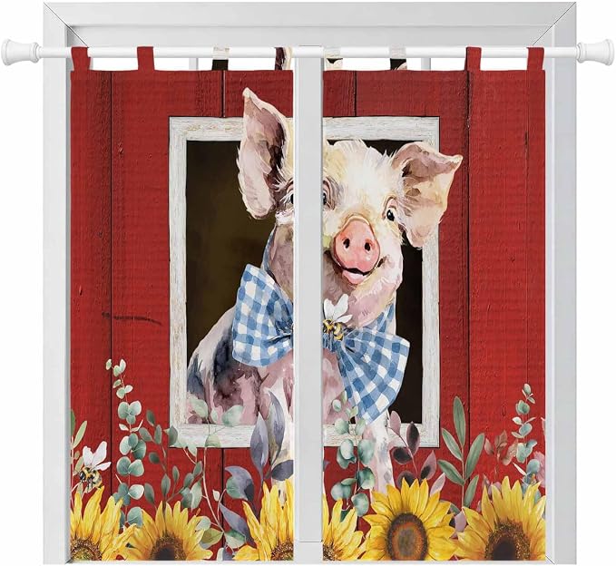 Pig Sunflowers Bedroom Curtains 72 Inch Length, Window Curtains Tab Top by Unknown
