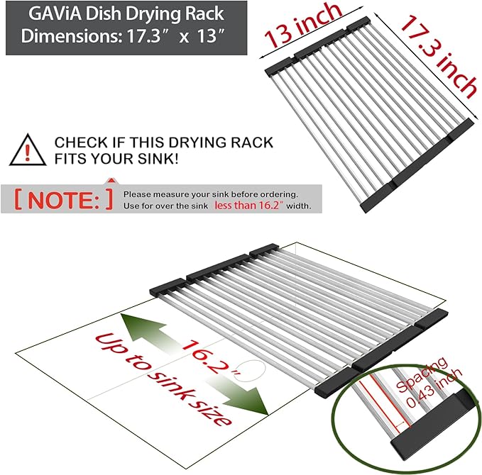 GAViA Roll Up Dish Drying Rack Over The Sink Drying Rack Stainless Steel Sink Drying Rack Kitchen Dishes Drying Mat Foldable Dish Drainer Rack Kitchen Sink Organizer Accessories