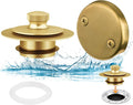 Artiwell Bath Tub Drain Trim Set Conversion Kit Assembly, with Easy Installation Lift and Turn Twist Bathdrain Stopper and Two Holes Tub Drain Overflow Faceplate, Fit Most Bath Drains, Brushed Gold