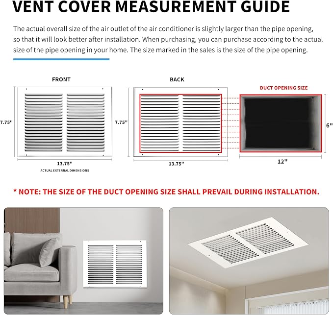 12x6 Vent Cover, Air Return Vent Cover, Flat Vent Cover, Rejillas De Aire - Image 4