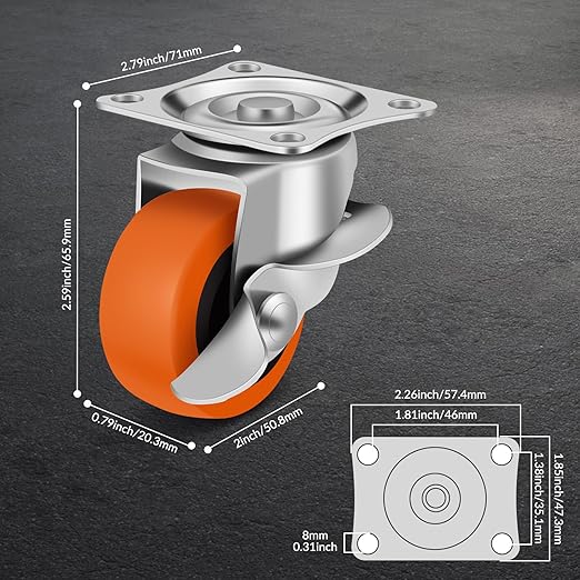 2" Caster Wheels, Casters Set of 8, Heavy Duty Caster - Image 2