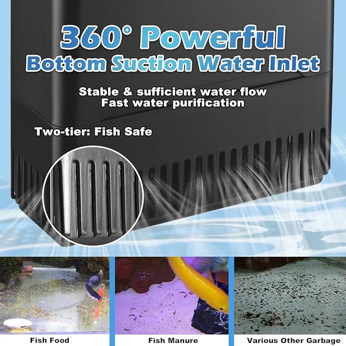 Turtle Tank Filter Aquarium Filter Power Adjustable 20-75 Gal. 290GPH Large - Image 4