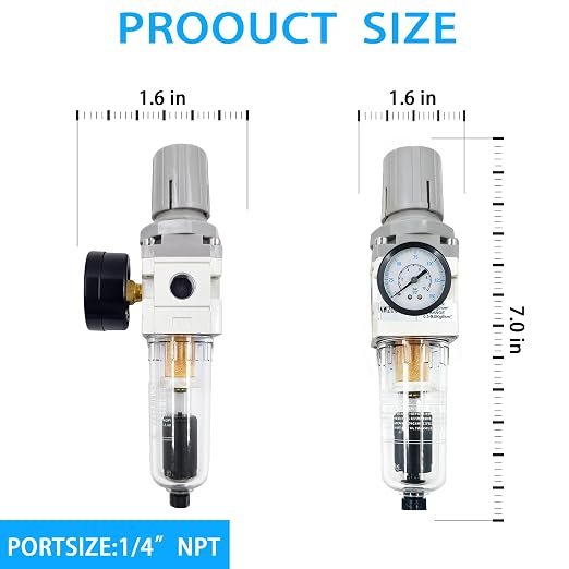 XingNEeng 1/4" NPT Compressed Air Filter Regulator Combo Piggyback, Water/Oil - Image 3