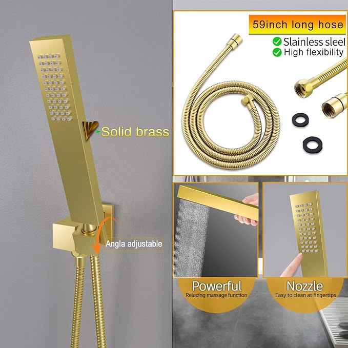 24x32 LED Dual Head Shower System 24"x32" Ceiling Mount Shower Head Thermostatic Shower System Rainfall Shower Set with 6 Inches Shower Head and 6 Body Jets High Pressure Shower Handheld