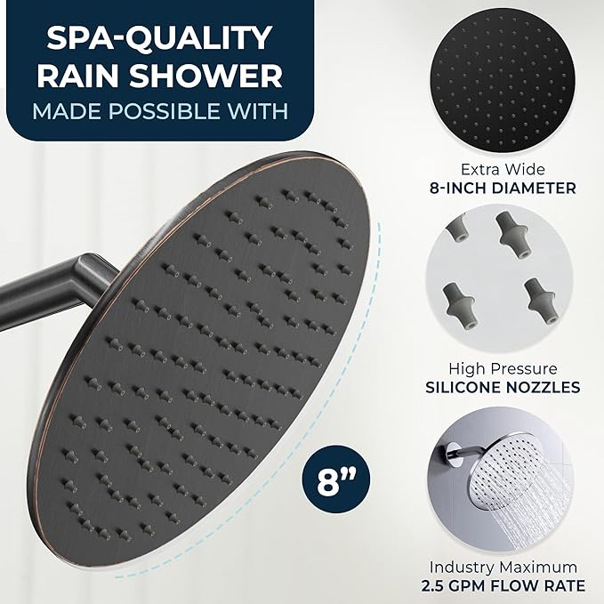 HammerHead Showers Solid Metal Round 8 Inch Rainfall Shower Head, High Flow Shower Head Optimized for Pressure, Oil Rubbed Bronze, 2.5 GPM