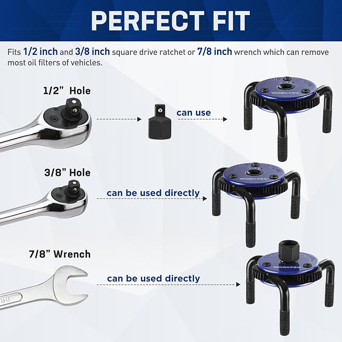 WORKPRO Magnetic Adjustable Oil Filter Wrench, Universal 3-Jaw Removal Tool - Image 6