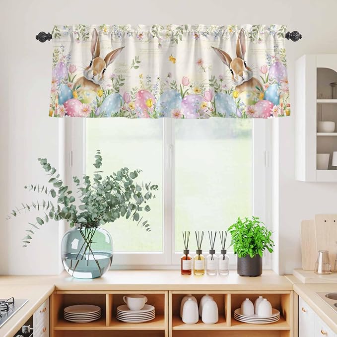 Kitchen Curtains Tiers and Valance Set of 3, Easter Light Filtering Window - Image 4