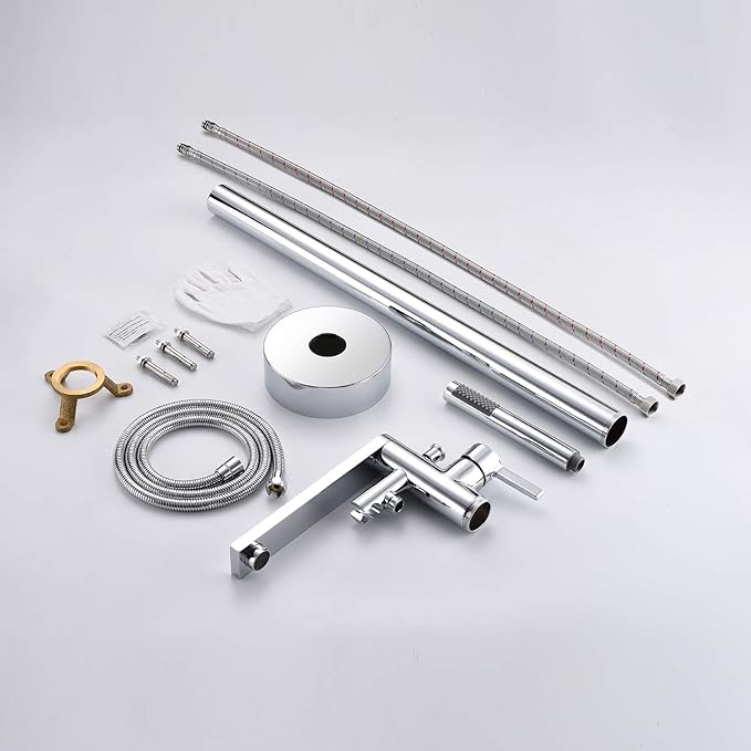 Freestanding Bathtub Faucet Tub Filler Chrome Floor Mount Brass Single Handle Bathroom Faucets with Hand Shower