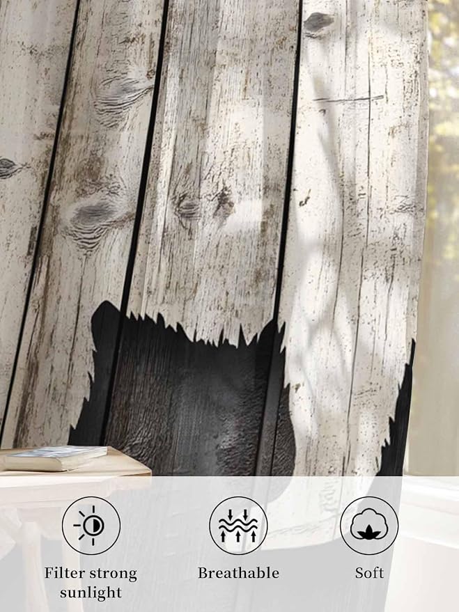 Sheer Curtains 54 Inch Length, Vintage White Brown Bear Semi Sheer Curtains - Image 6