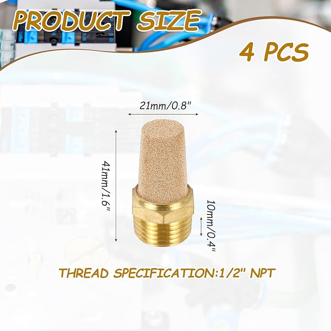 MECCANIXITY 4pcs Male Air Pneumatic Mufflers 1/2" NPT Male Sintered Bronze - Image 2