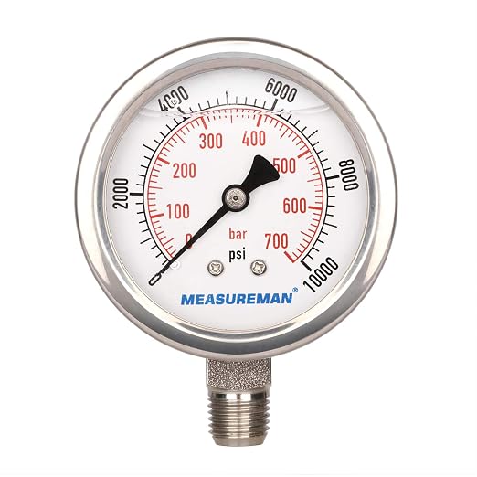 MEASUREMAN 2-1/2" dial, Glycerin Filled Hydraulics Pressure Gauge Stainless by MEASUREMAN