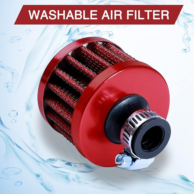 12mm Cold Air Intake Filter for Motorcycle Turbo Vent Breather Air Intake Red- - Image 4