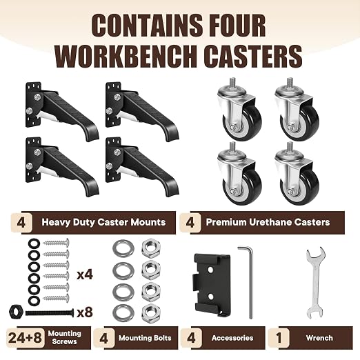 SPACECARE Workbench Casters kit 600Lbs Heavy Duty Quick Release 2 Mounting - Image 7