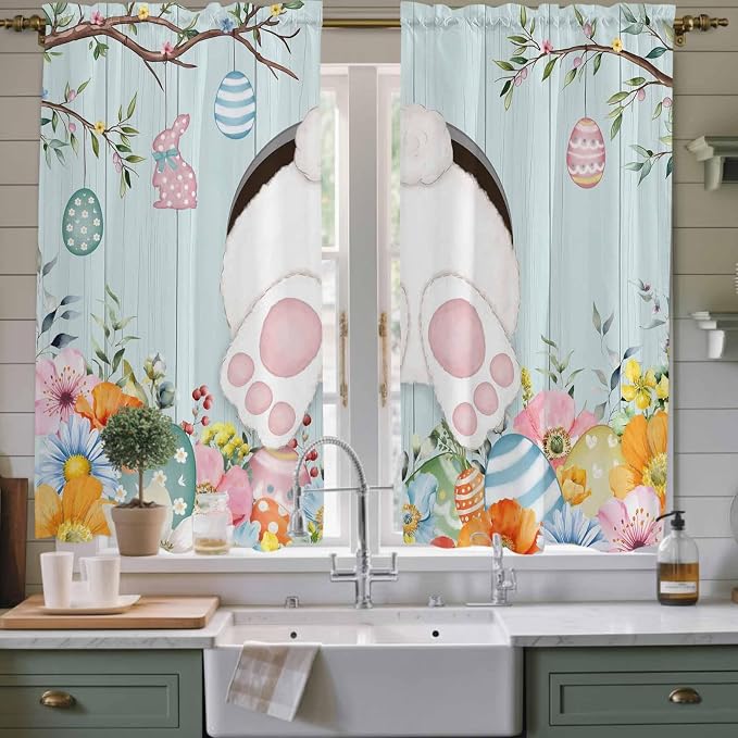 Easter Bunny Window Curtains 63 Inch Long 2 Panel Set, Rod Pocket Bedroom by Unknown