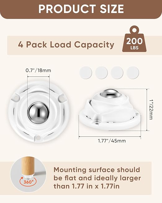 4 Pack Self Adhesive Caster Wheels - Image 6