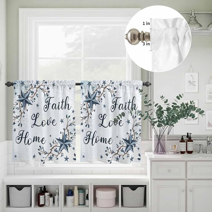 Kitchen Curtains Tiers and Valance Set of 3, Texas Star Country Light Filtering - Image 8