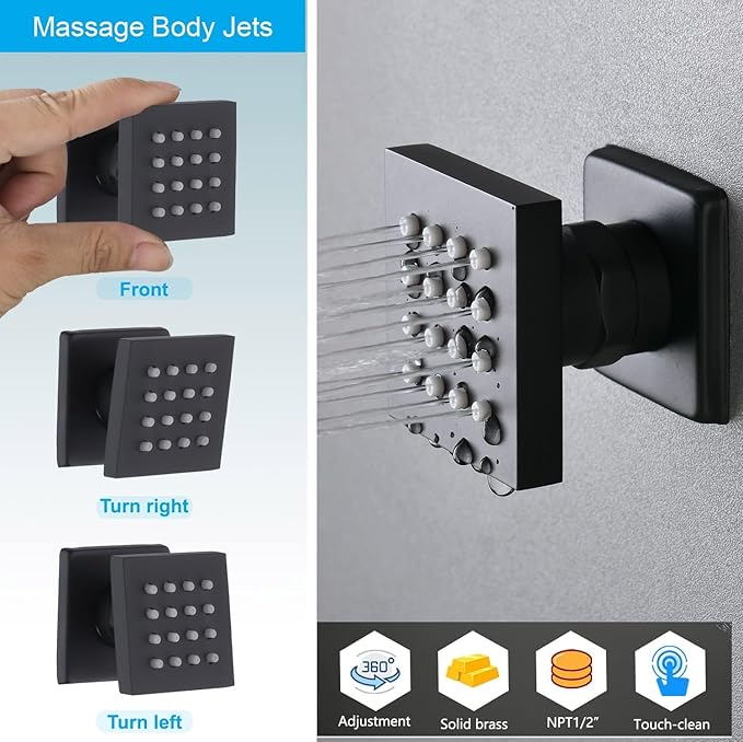 Oil Rubbed Bronze Thermostatic Shower System 4 Way Full Body Shower System with Tub Spout, Luxury 12 inch Ceiling Mounted LED Rain Shower Head, Handhled Spray and 6 PCS Body Jet