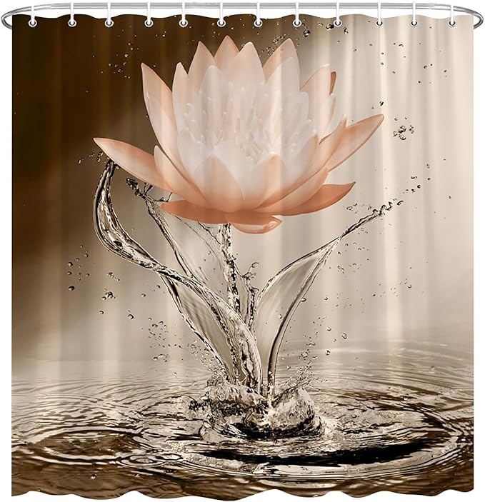 Lotus Shower Curtain Orange Flower Elegant Blooming Floral with Dew Spring Flower Reflection on Water Modern Romantic Polyester Fabric Bathroom Decor 70×70 Inch with Hook