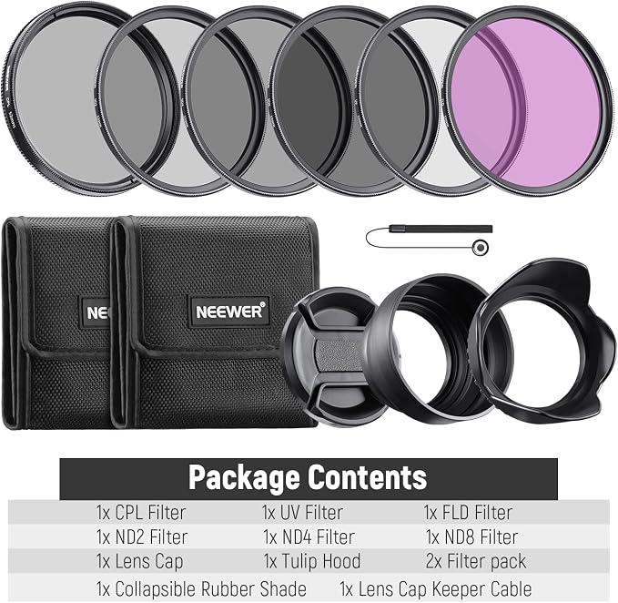 NEEWER 52mm ND Filter Kit and Lens Accessories, ND2 ND4 ND8 UV FLD CPL Filter - Image 8