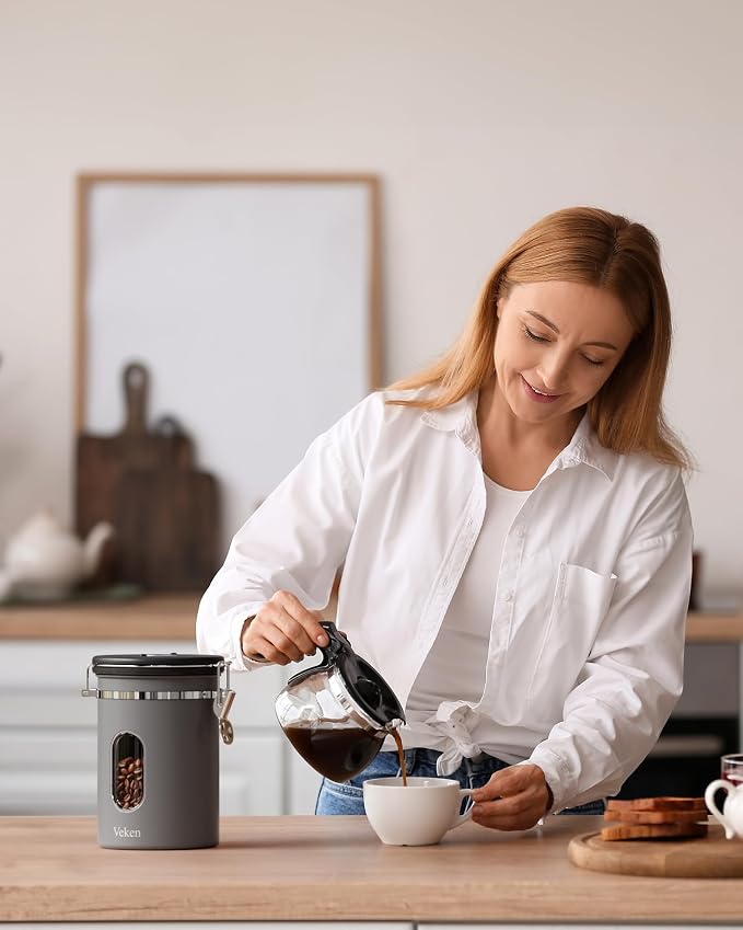 Veken Coffee Canister with Window, Airtight Stainless Steel Kitchen Food - Image 5