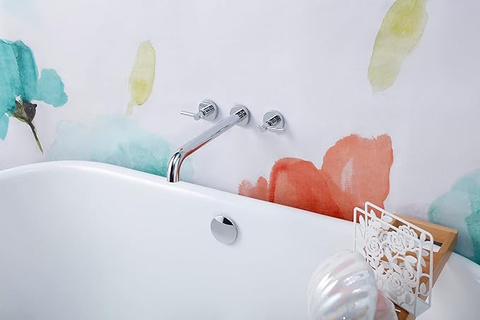 Wall Mount Tub Filler,Two Handle Bathtub Faucet, Extra Long Spout Reach with High Water Flow, Brass Rough in Valve Included,Chrome