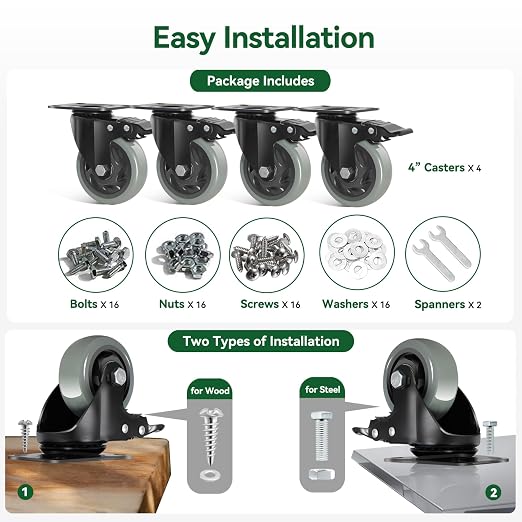 Caster Wheels 4 Inch, Swivel Plate Casters Set of 4 Heavy Duty 2000lbs - Image 7