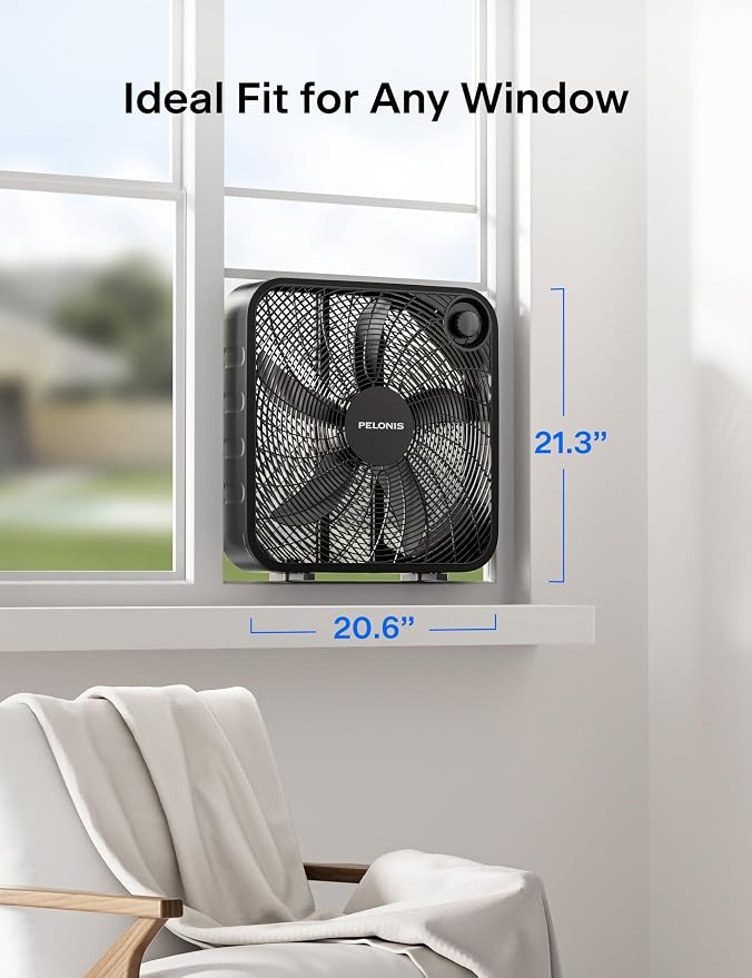 PELONIS 20 Inch Box Fan for Bedroom– 3 Speeds, Floor Fan, Window Fan, Table Fan - Image 6
