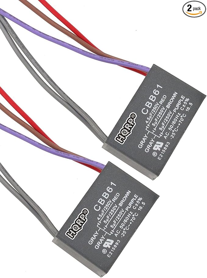 HQRP 2-Pack Ceiling Fan Capacitor CBB61 4.5uf+5uf+5uf 5-Wire UL Listed by HQRP