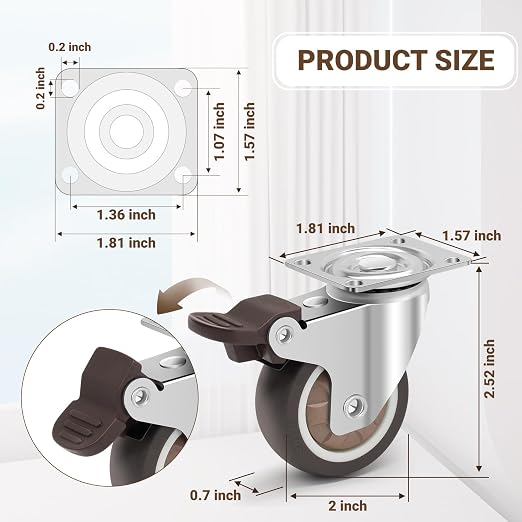 Silent Rubber Caster Wheels 2 Inch - Image 3