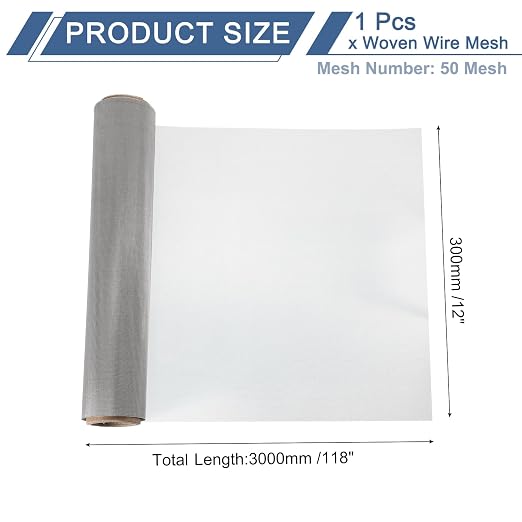 uxcell 50 Mesh 118" x 12" Woven Wire Mesh, 304 Stainless Steel Air Vent Filter - Image 2