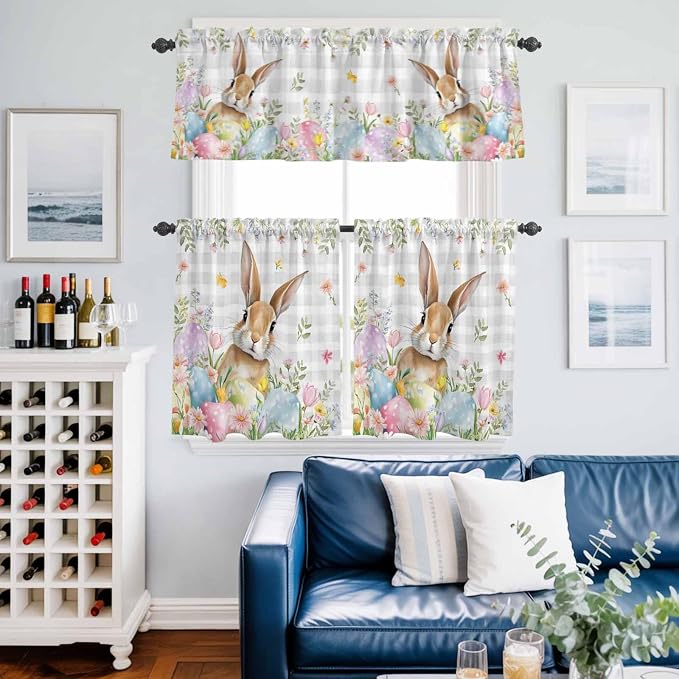 Kitchen Curtains Tiers and Valance Set of 3, Easter Light Filtering Window - Image 6