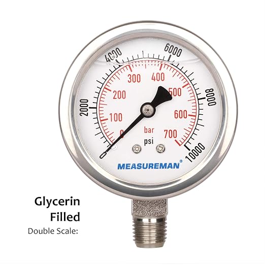 MEASUREMAN 2-1/2" dial, Glycerin Filled Hydraulics Pressure Gauge Stainless - Image 3