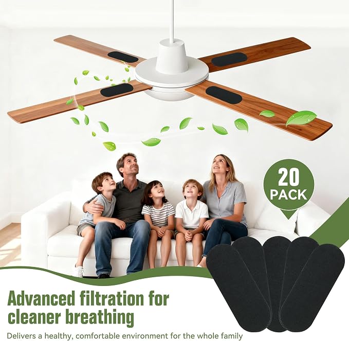 20-Piece Ceiling Fan Air Filter Pack, Fragrance-Free Activated Coconut Shell - Image 4