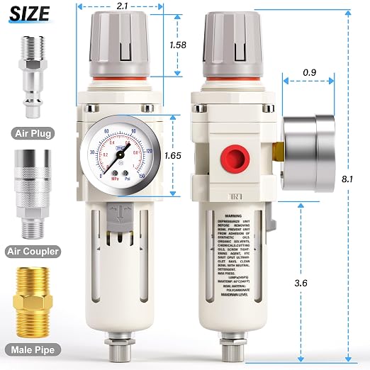 TAILONZ PNEUMATIC 3/8 Inch NPT Air Filter Pressure Regulator Combo Piggyback - Image 2