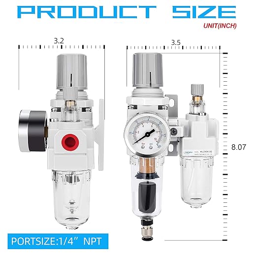 NANPU 1/4" NPT Auto-Drain Air Filter Regulator Lubricator Combo Water/Oil Trap - Image 3