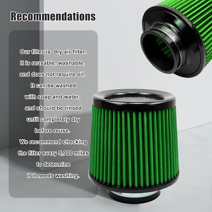RYANSTAR RACING 76mm 3" High Flow Round Tapered Cone Cool Air Filter Cleaner - Image 6