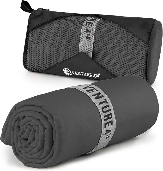 VENTURE 4TH Quick Dry Towel. Microfiber Travel Towel Ideal for Camping, Hiking, Backpacking, Gym. Lightweight & Fast Drying Travel Towels for Body. Compact & Easy to Pack - Charcoal Large