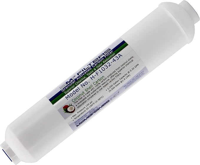 Inline Carbon Water Filter | 10" Length | 1/4" Threaded Female In/Out | by AppliedMembranesInc
