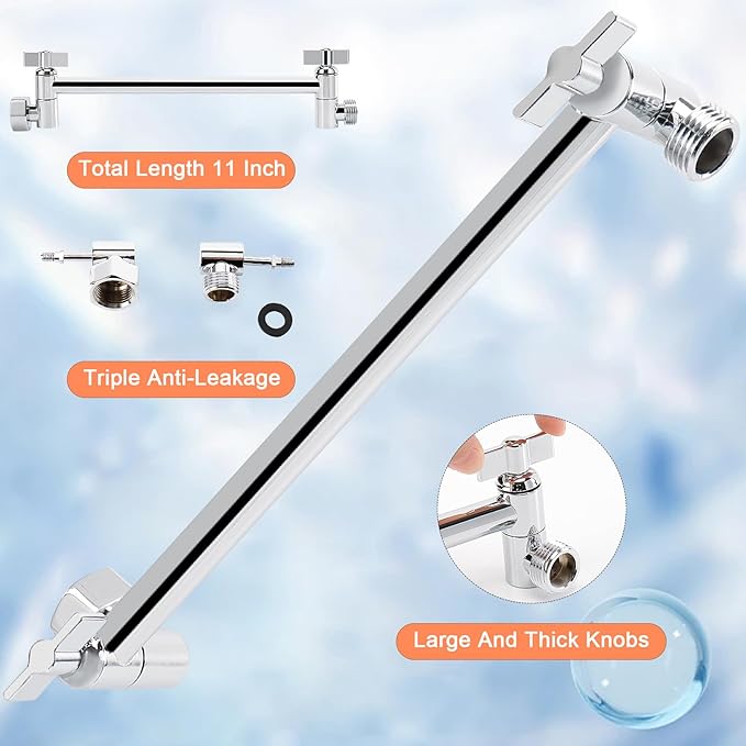 HarJue High Pressure Shower Head with 11 IN Adjustable Arm, Rainfall with Shower Arm-Make Water Flow Down Vertically for Better Bathing Experience(8 In, Chrome)