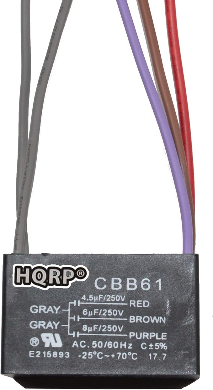 HQRP 2-Pack Ceiling Fan Capacitor CBB61 4.5uf+6uf+8uf 5-Wire UL Listed - Image 2