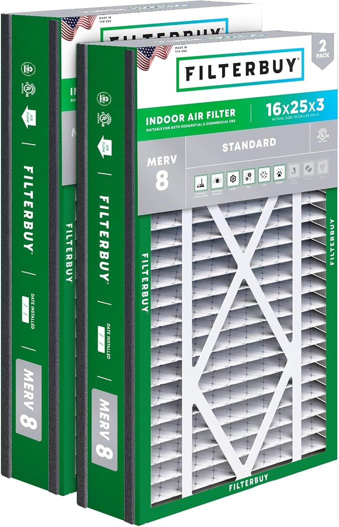 Filterbuy 16x25x3 Air Filter MERV 8 Essential Dust & Allergy Defense, by Filterbuy