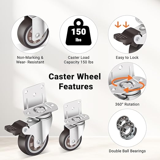 Nefish 2 Inch Side Mount Casters Wheels 12 Pack, L-Shaped Rubber Casters Wheels - Image 4