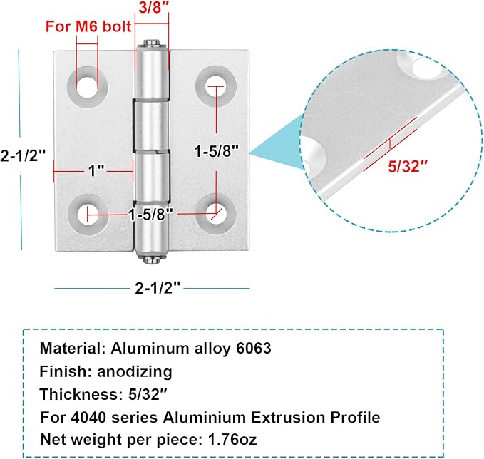 6 Pack 2-1/2" Aluminum Alloy Door Hinges - Image 2