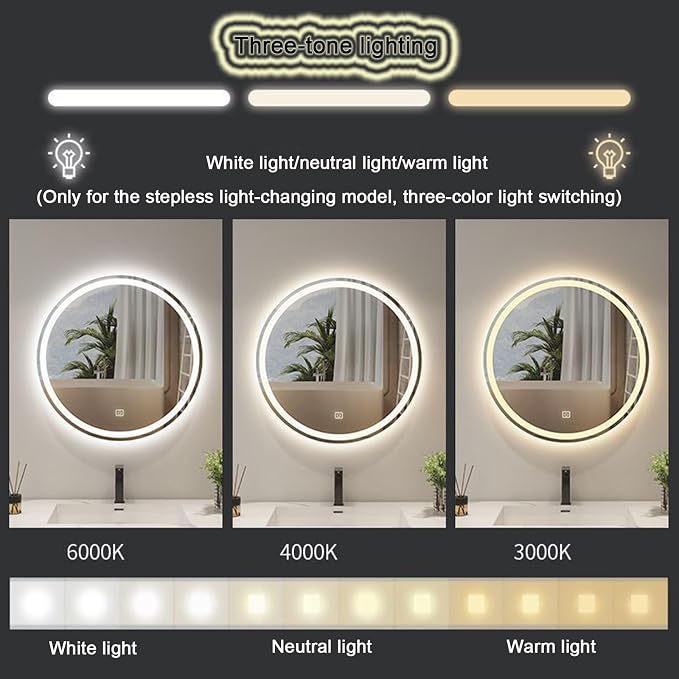 Round Bathroom Mirror with LED Lights and Demister，Round LED Bathroom Mirror - Image 3