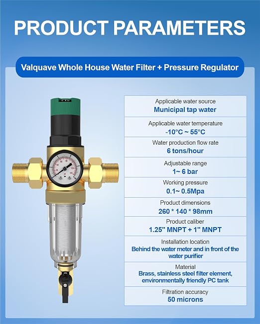 Spin Down Sediment Filter with Water Pressure Regulator, 2 in 1 Whole House - Image 8