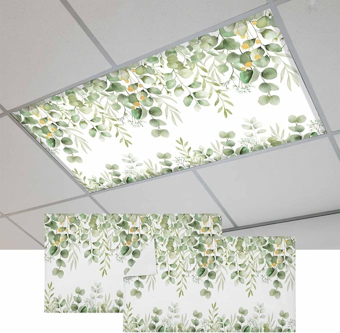 Fluorescent Light Covers for Ceiling Lights Sage Green Eucalyptus Leaves by Home+L6